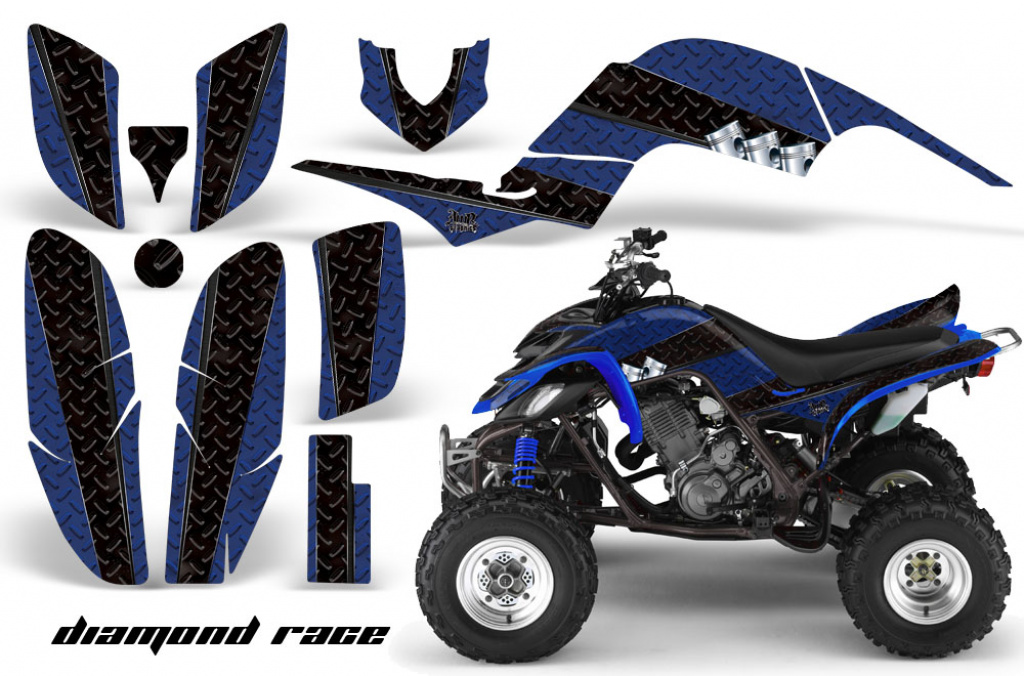 Diamond Race Background = Blue, Design color = Black for Yamaha Raptor YFM 660