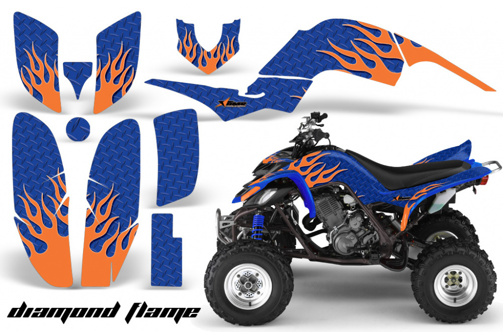 Diamond Flames Background = Blue, Design color = Orange for Yamaha Raptor YFM 660