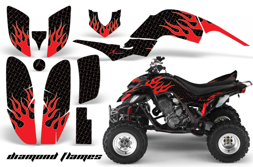 Diamond Flames Background = Black, Design color = Red for Yamaha Raptor YFM 660
