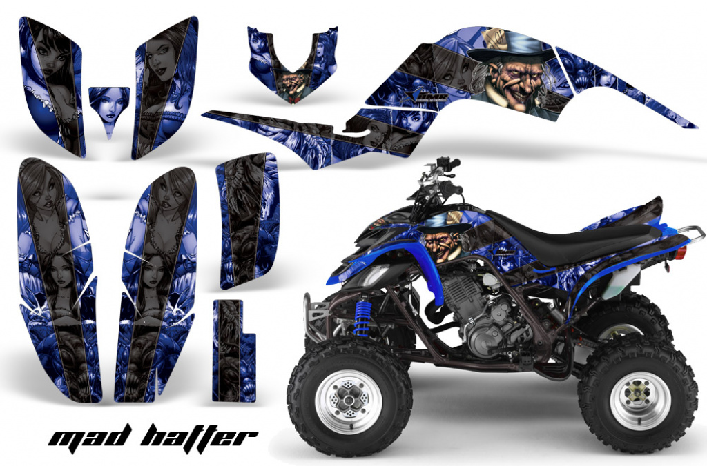 Mad-Hatter Background = Blue, Design color = Black for Yamaha Raptor YFM 660