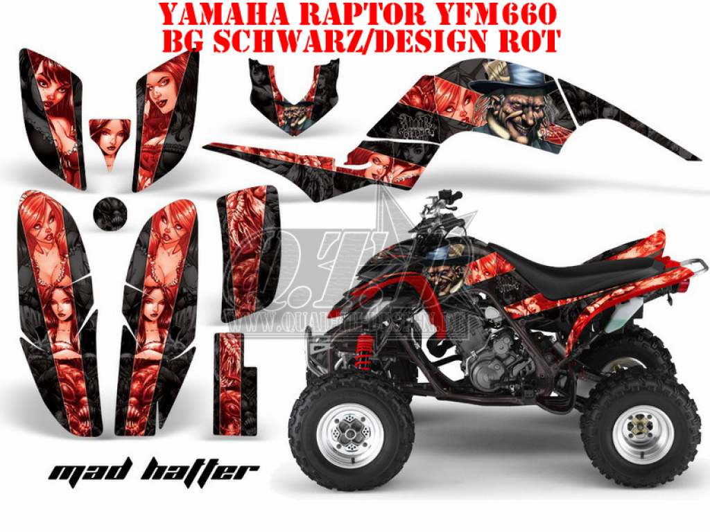 Mad-Hatter Background = Black, Design color = Red for Yamaha Raptor YFM 660