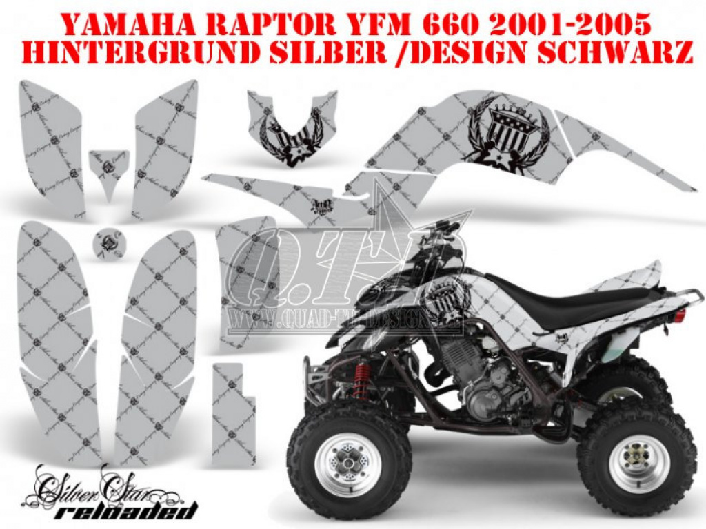 SilverStar - Reloaded Background = Silver, Design color = Black for Yamaha Raptor YFM 660