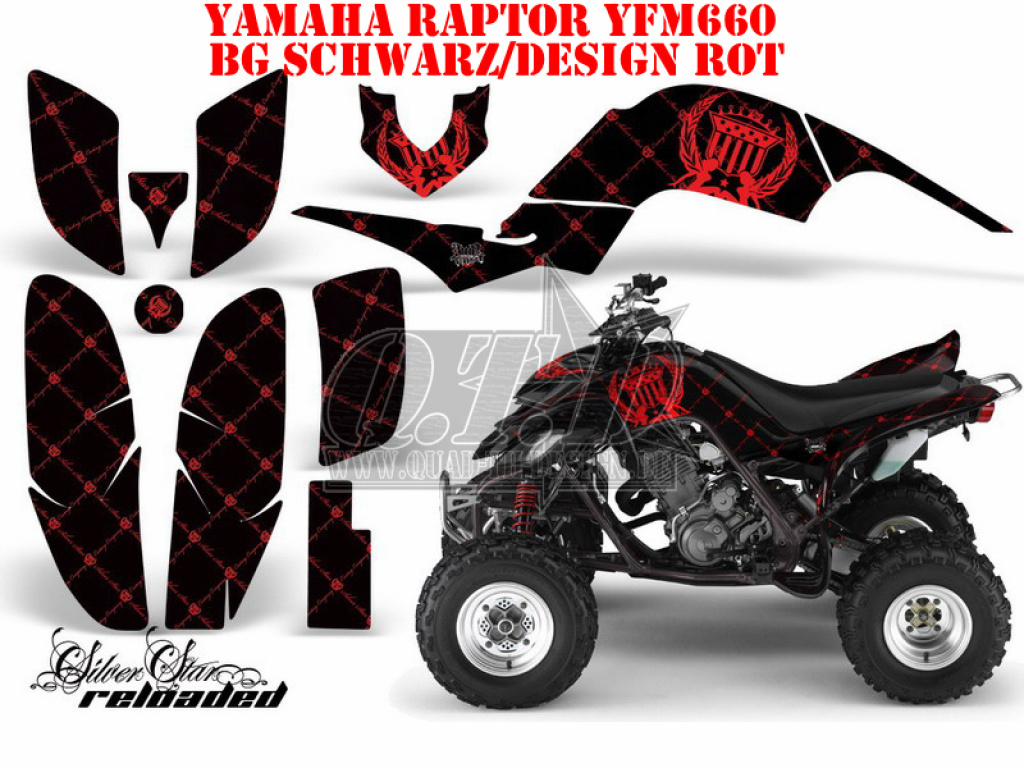 SilverStar - Reloaded Background = Black, Design color = Red for Yamaha Raptor YFM 660