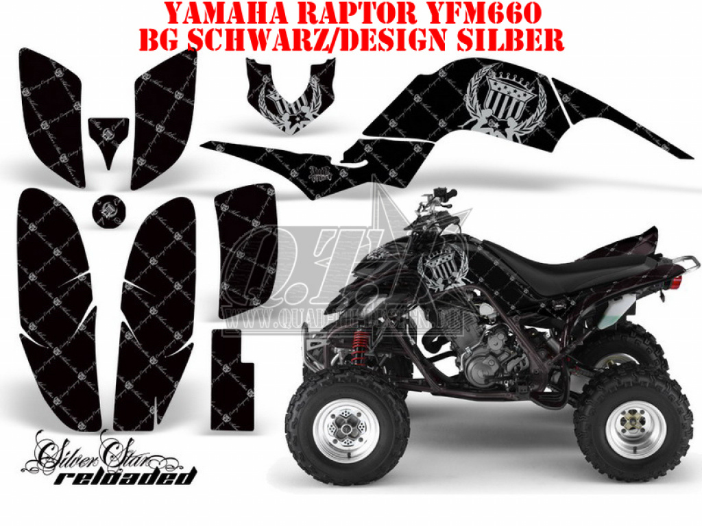 SilverStar - Reloaded Background = Black, Design color = Silver for Yamaha Raptor YFM 660