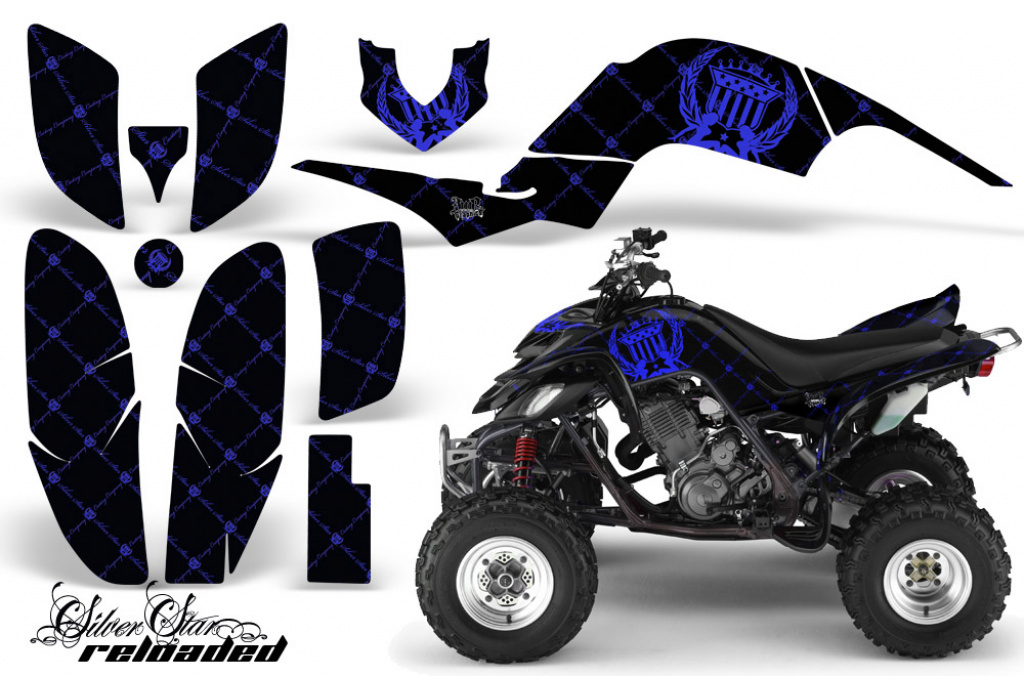 SilverStar - Reloaded Background = Black, Design color = Blue for Yamaha Raptor YFM 660