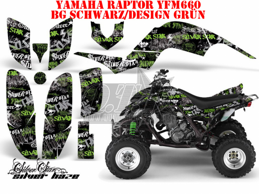 SilverStar - Silverhaze Background = Black, Design color = Green for Yamaha Raptor YFM 660