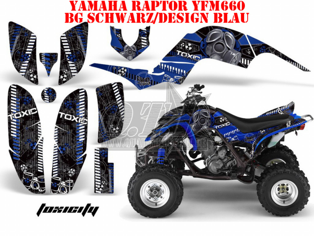 Toxicity Background = Black, Design color = Blue for Yamaha Raptor YFM 660