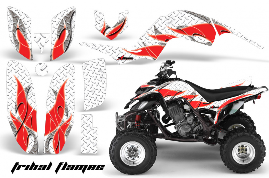 Tribal Flames Background = White, Design color = Red for Yamaha Raptor YFM 660