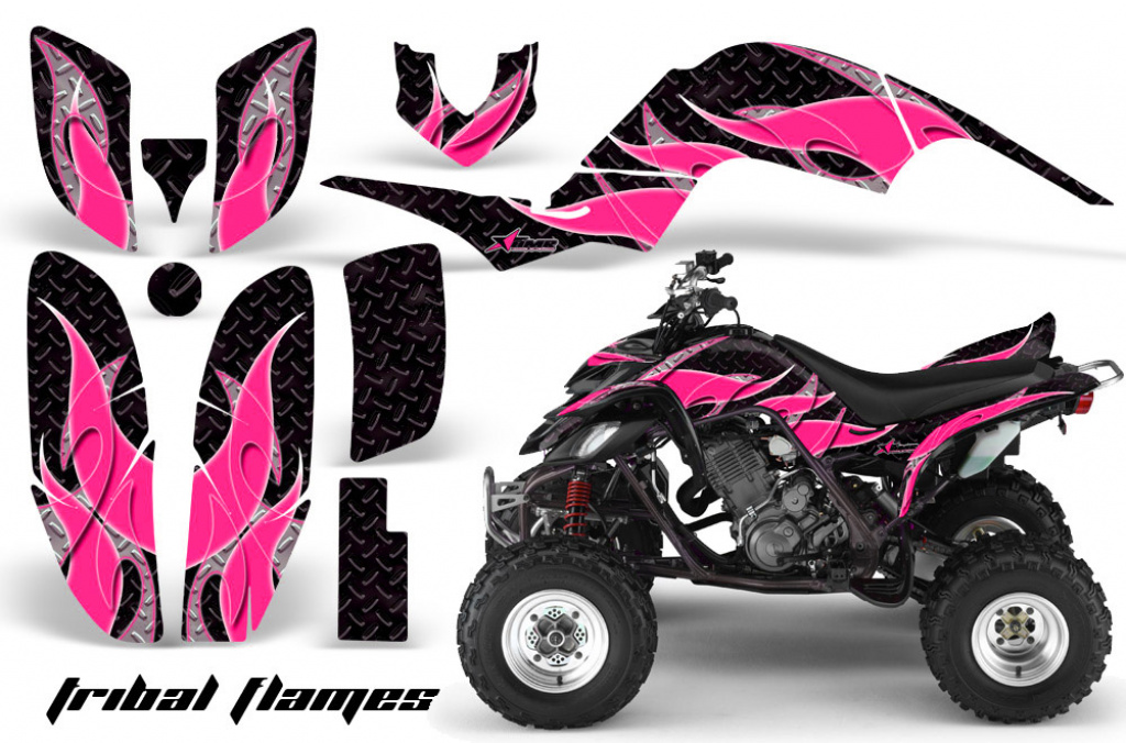 Tribal Flames Background = Black, Design color = Pink for Yamaha Raptor YFM 660