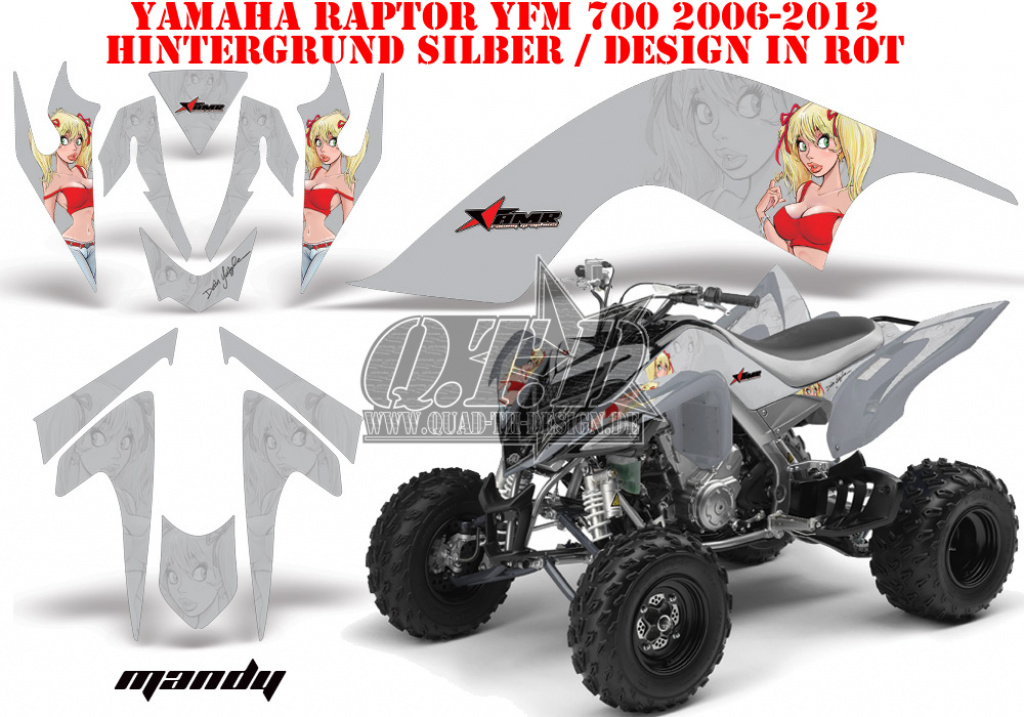 Mandy Hintergrund = Silber, Designfarbe = Rot für Yamaha Raptor YFM 700 2006-2012