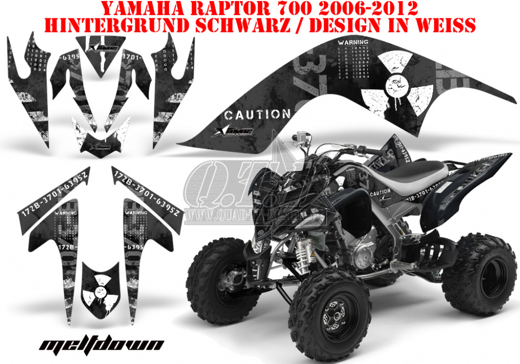 Meltdown Hintergrund = Schwarz, Designfarbe = Weiß für Yamaha Raptor YFM 700 2006-2012