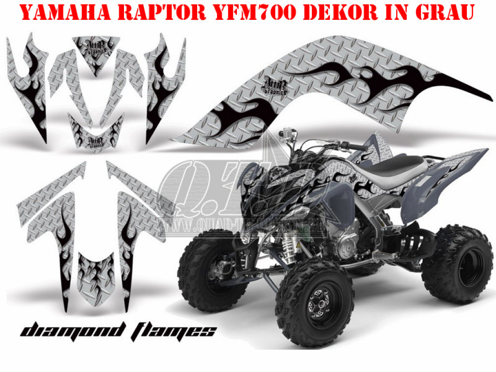 Diamond Flames Hintergrund = Silber, Designfarbe = Schwarz für Yamaha Raptor YFM 700 2006-2012