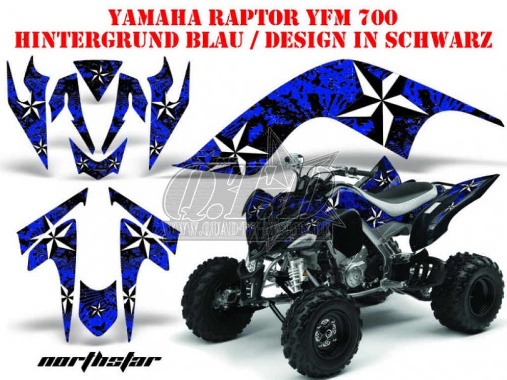 Northstar Hintergrund = Blau, Designfarbe = Schwarz für Yamaha Raptor YFM 700 2006-2012