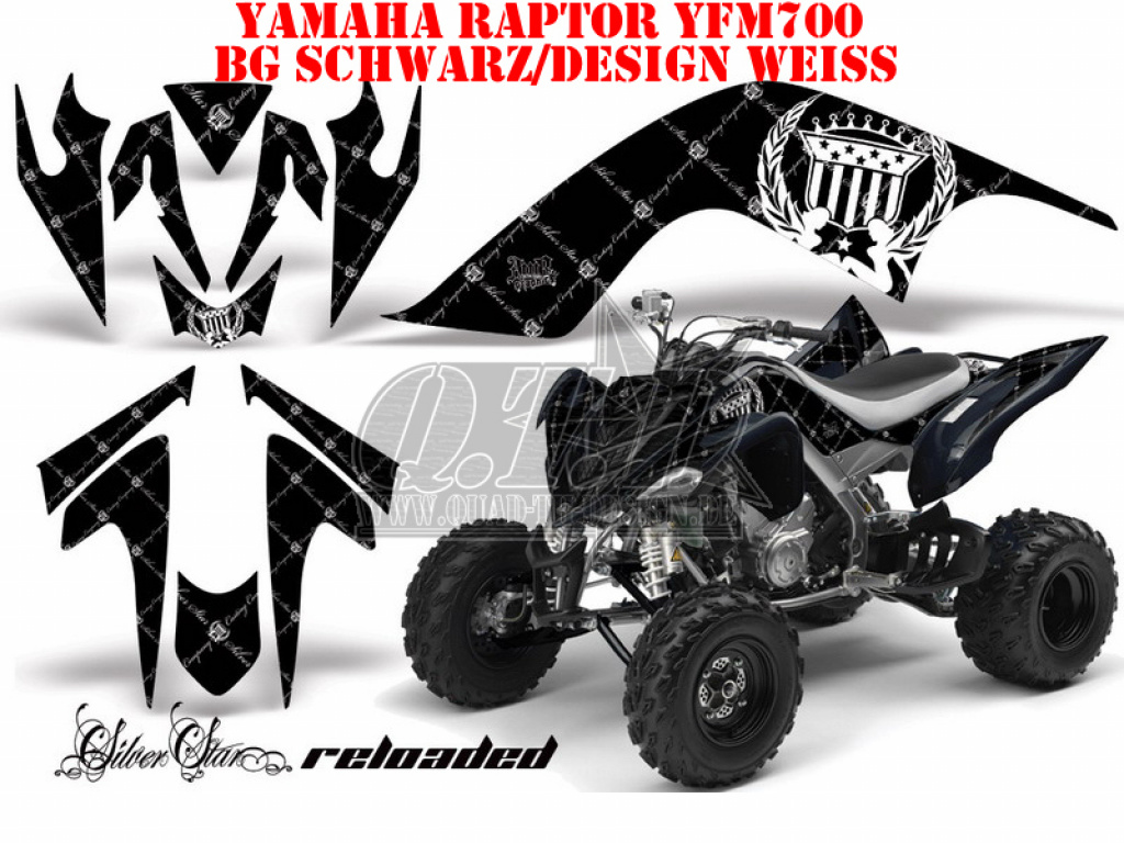 SilverStar - Reloaded Hintergrund = Schwarz, Designfarbe = Weiß für Yamaha Raptor YFM 700 2006-2012