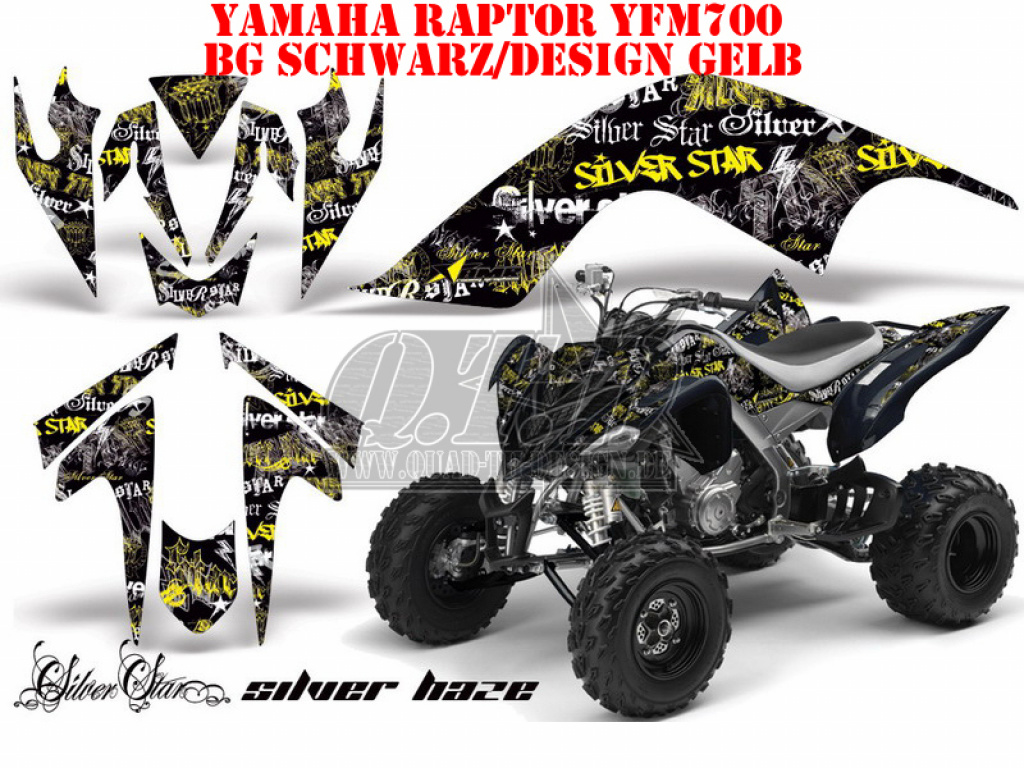 SilverStar - Silverhaze Hintergrund = Schwarz, Designfarbe = Gelb für Yamaha Raptor YFM 700 2006-2012