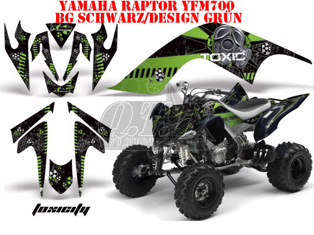 Toxicity Hintergrund = Schwarz, Designfarbe = Grün für Yamaha Raptor YFM 700 2006-2012