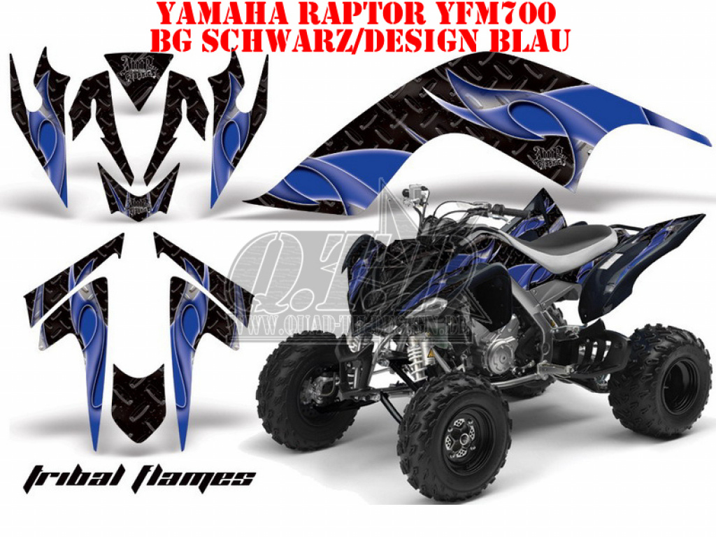 Tribal Flames Hintergrund = Schwarz, Designfarbe = Blau für Yamaha Raptor YFM 700 2006-2012
