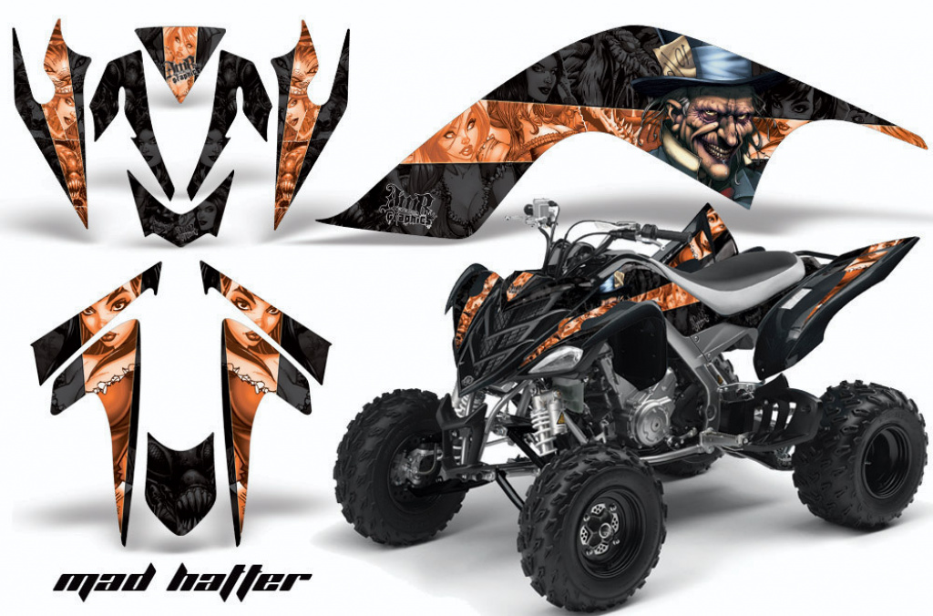 Mad-Hatter Hintergrund = Schwarz, Designfarbe = Orange für Yamaha Raptor YFM 700 2006-2012