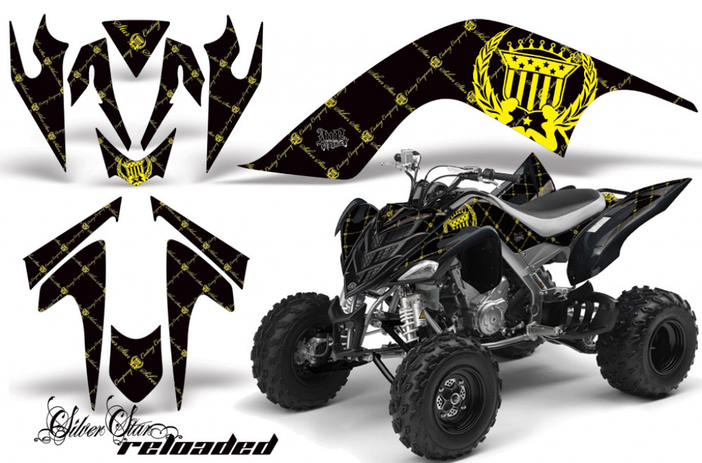 SilverStar - Reloaded Hintergrund = Schwarz, Designfarbe = Gelb für Yamaha Raptor YFM 700 2006-2012