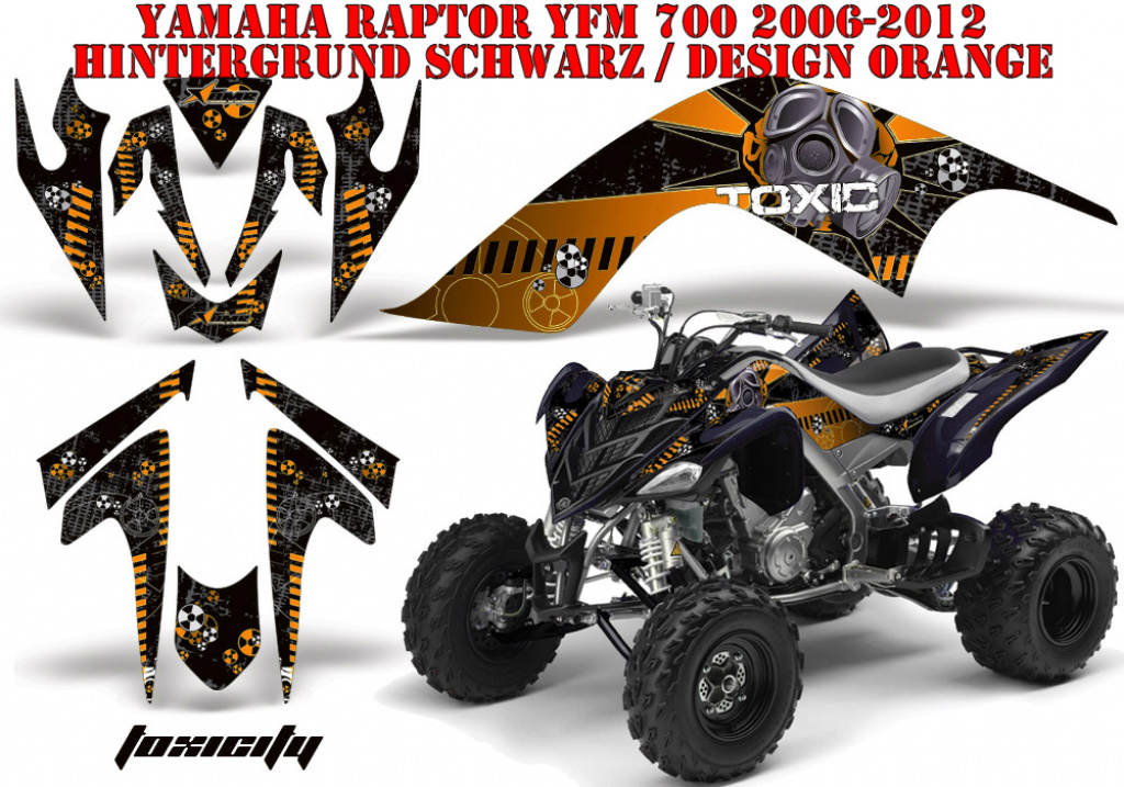 Toxicity Hintergrund = Schwarz, Designfarbe = Orange für Yamaha Raptor YFM 700 2006-2012
