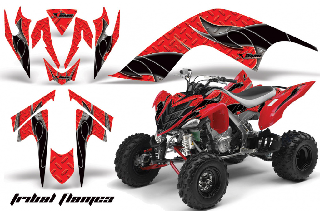 Tribal Flames Hintergrund = Rot, Designfarbe = Schwarz für Yamaha Raptor YFM 700 2006-2012