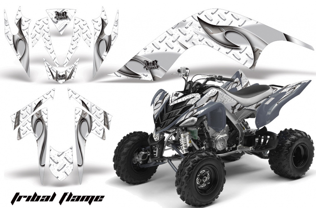 Tribal Flames Hintergrund = Weiß, Designfarbe = Silber für Yamaha Raptor YFM 700 2006-2012