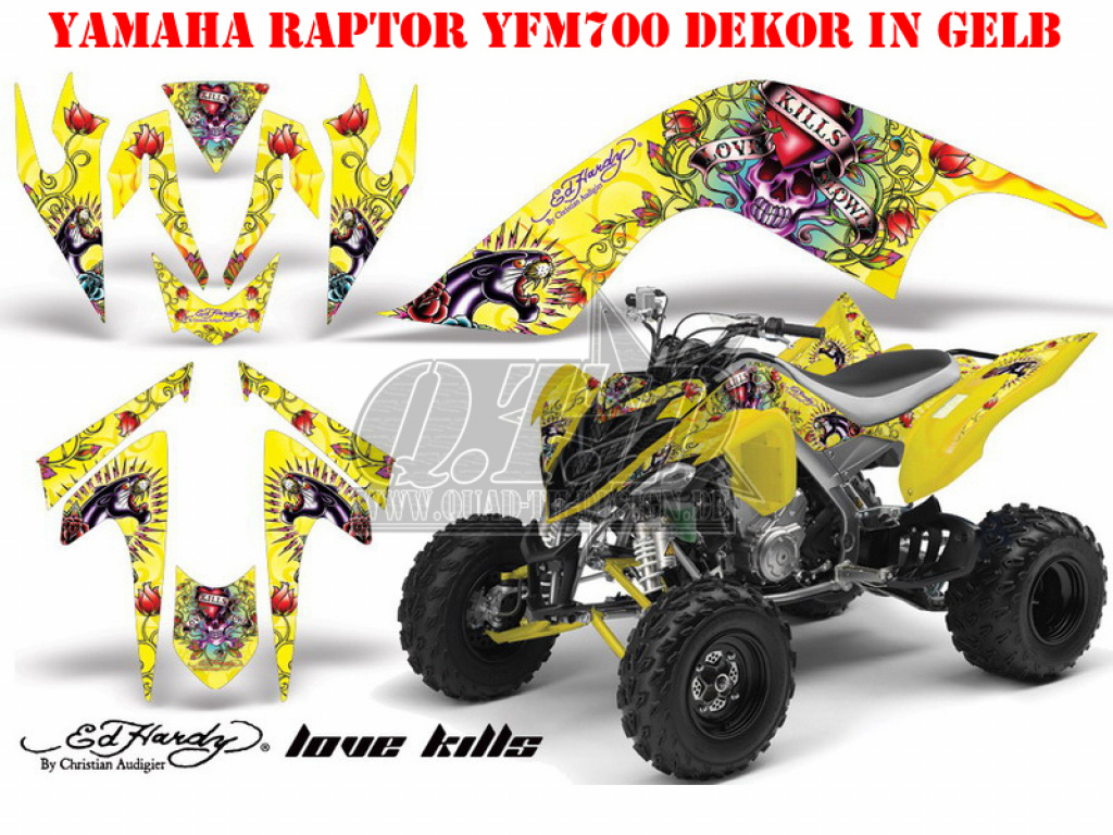 Ed-Hardy - LoveKills Gelb für Yamaha Raptor YFM 700 2006-2012