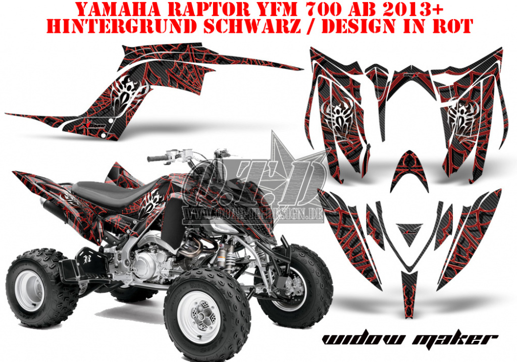 Widow Maker Hintergrund = Schwarz, Designfarbe = Rot für Yamaha Raptor YFM 700R 2013+