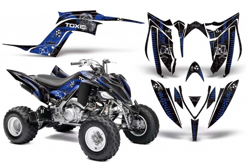 Toxicity Hintergrund = Schwarz, Designfarbe = Blau für Yamaha Raptor YFM 700R 2013+