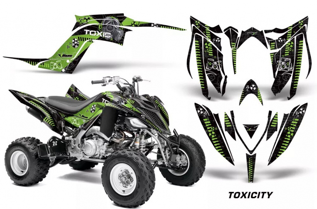 Toxicity Hintergrund = Schwarz, Designfarbe = Grün für Yamaha Raptor YFM 700R 2013+