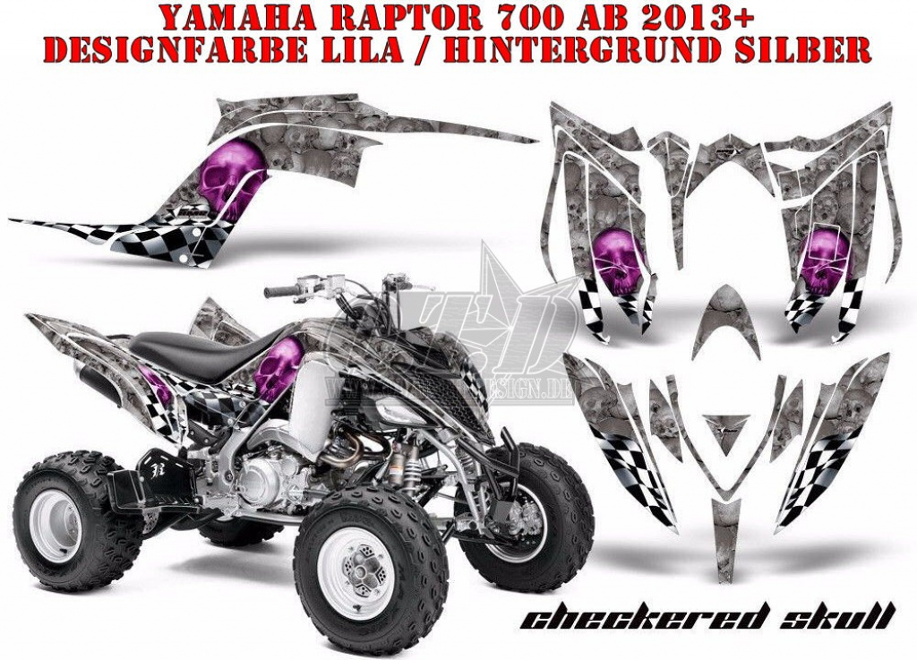 Checkered Skull Hintergrund = Silber, Designfarbe = Lila für Yamaha Raptor YFM 700R 2013+