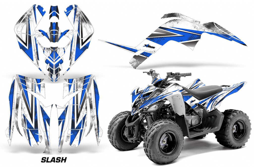 Slash Hintergrund = Weiß, Designfarbe = Blau für Yamaha Raptor 90 2009-2015