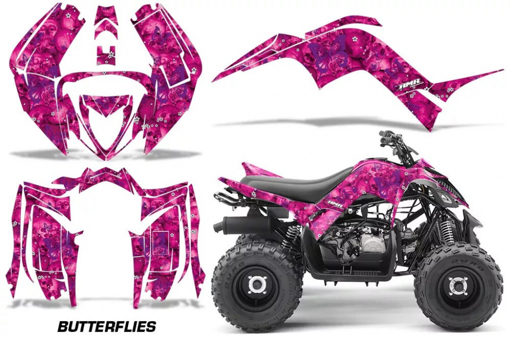 Butterfly Hintergrund = Pink, Designfarbe = Lila für Yamaha Raptor 90 2016+