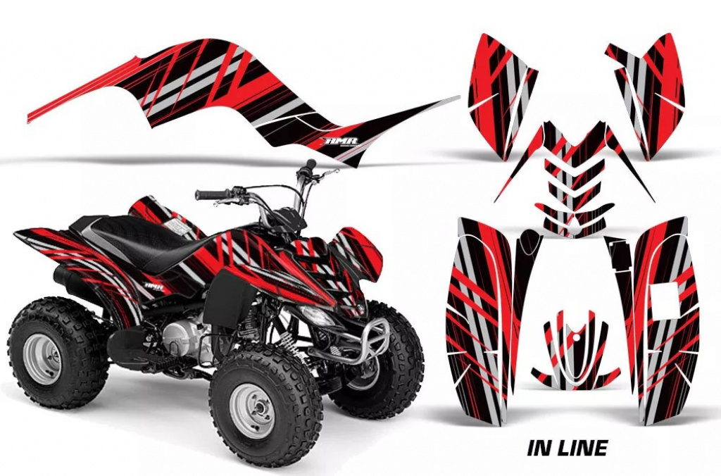 InLine Hintergrund = Schwarz, Designfarbe = Rot für Yamaha Raptor 80