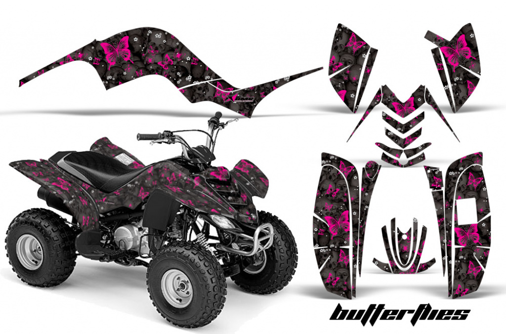 Butterfly Hintergrund = Schwarz, Designfarbe = Pink für Yamaha Raptor 80