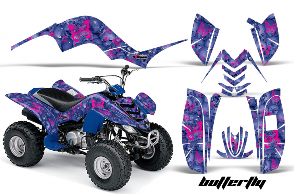 Butterfly Hintergrund = Blau, Designfarbe = Pink für Yamaha Raptor 80