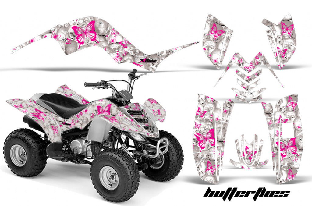 Butterfly Hintergrund = Weiß, Designfarbe = Pink für Yamaha Raptor 80