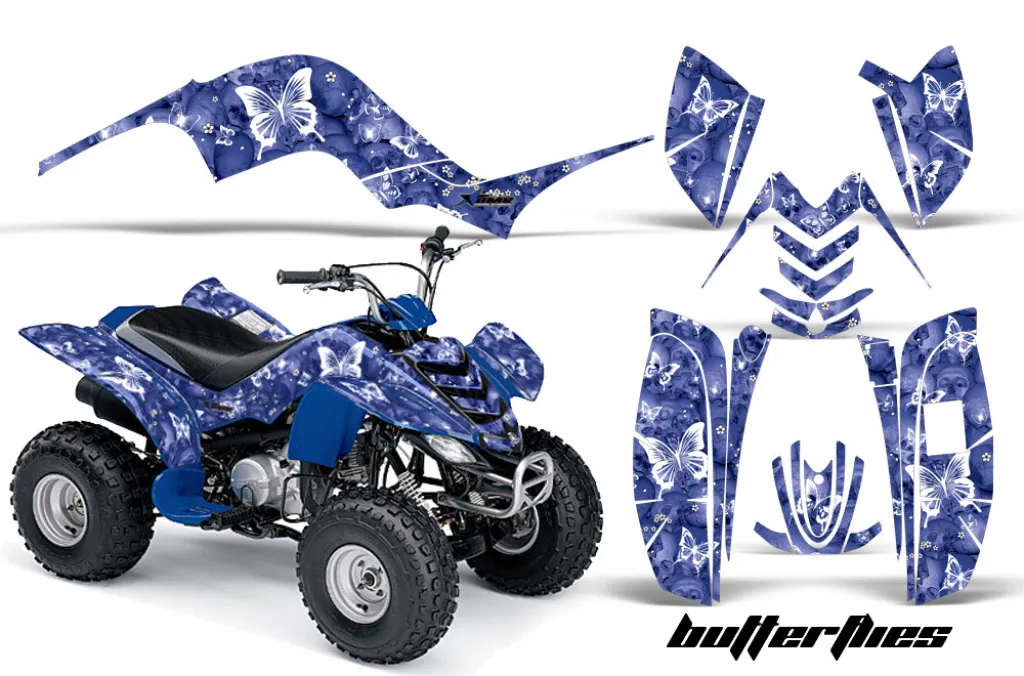 Butterfly Background = Blue, Design color = White for Yamaha Raptor 80