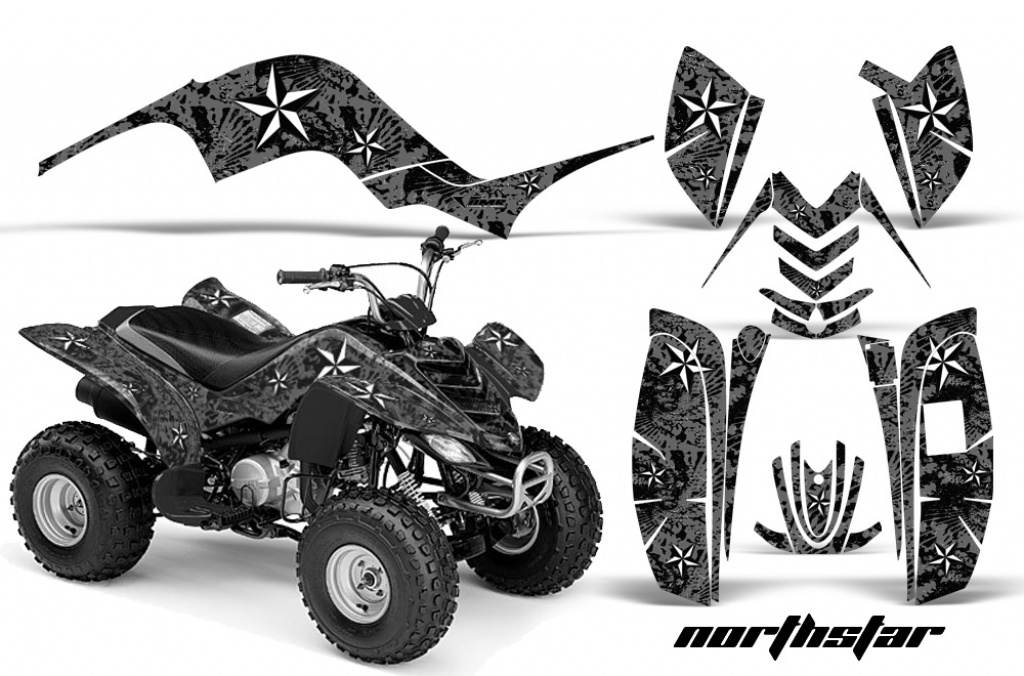 Northstar Hintergrund = Schwarz, Designfarbe = Weiß für Yamaha Raptor 80
