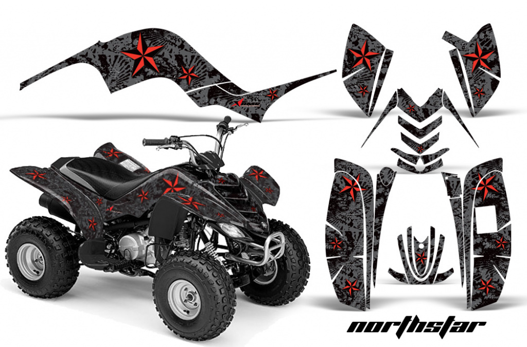 Northstar Hintergrund = Schwarz, Designfarbe = Rot für Yamaha Raptor 80