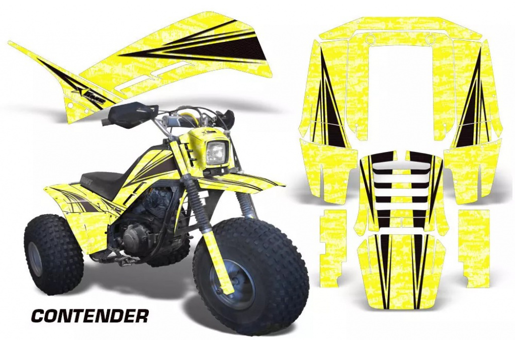 Contender Hintergrund = Gelb, Designfarbe = Schwarz für Yamaha Shaft DX 225 3 Wheeler 1983-1985