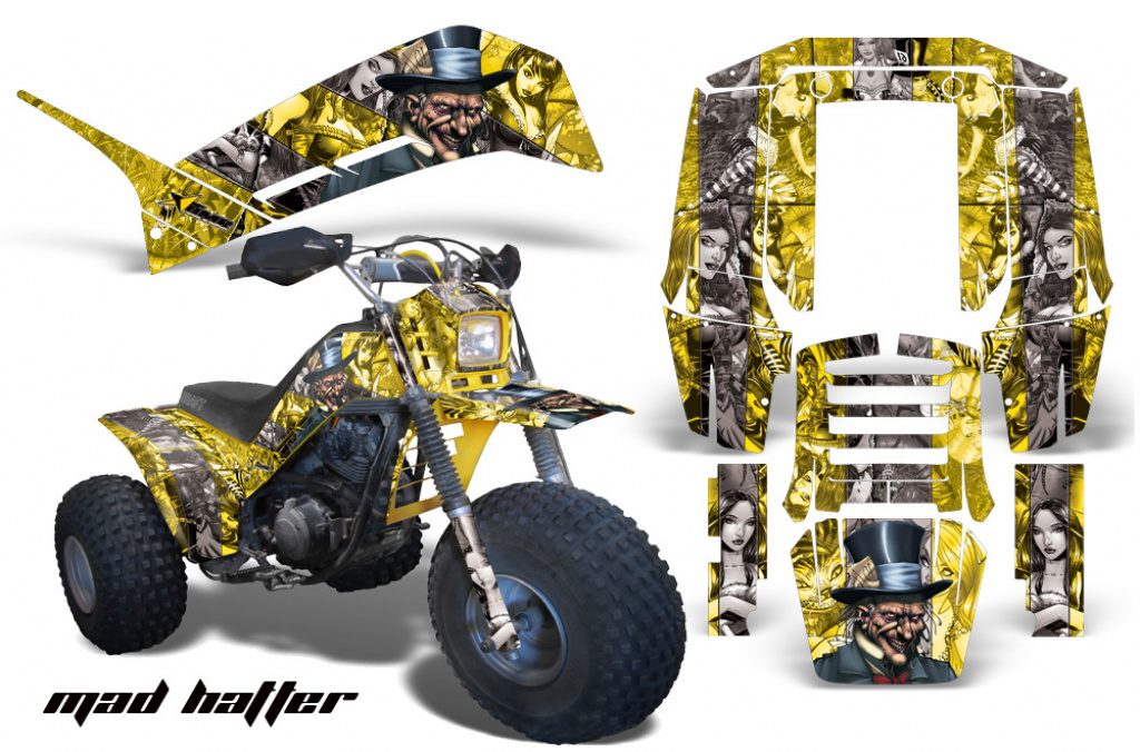 Mad-Hatter Hintergrund = Gelb, Designfarbe = Silber für Yamaha Shaft DX 225 3 Wheeler 1983-1985