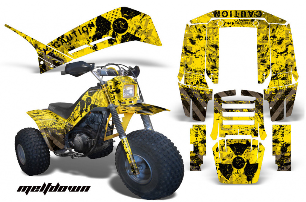 Meltdown Hintergrund = Gelb, Designfarbe = Schwarz für Yamaha Shaft DX 225 3 Wheeler 1983-1985