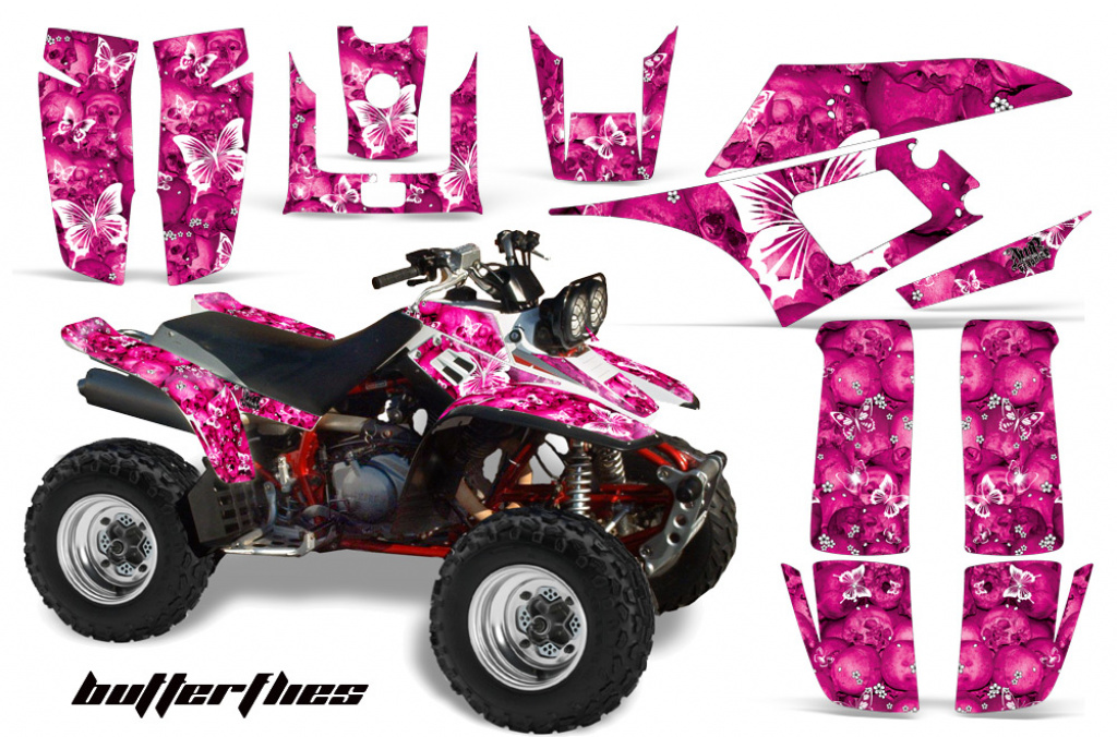 Butterfly Hintergrund = Pink, Designfarbe = Weiß für Yamaha Warrior YFM 350