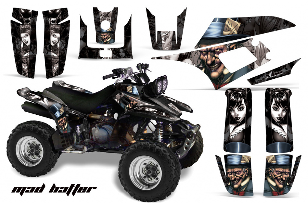 Mad-Hatter Hintergrund = Schwarz, Designfarbe = Silber für Yamaha Warrior YFM 350