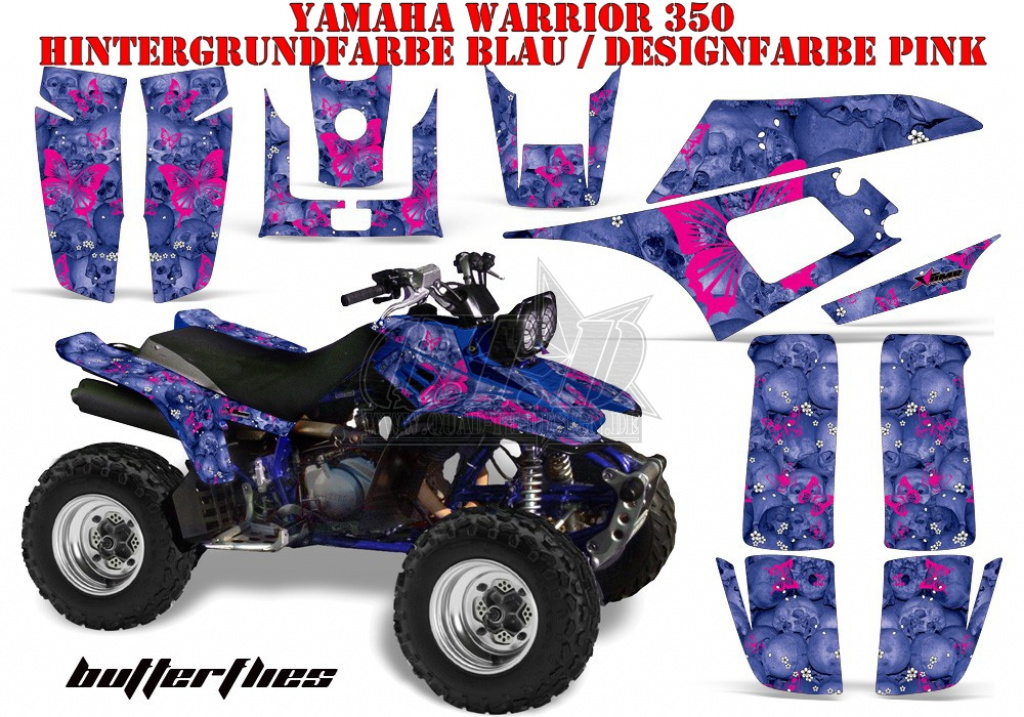Butterfly Hintergrund = Blau, Designfarbe = Pink für Yamaha Warrior YFM 350