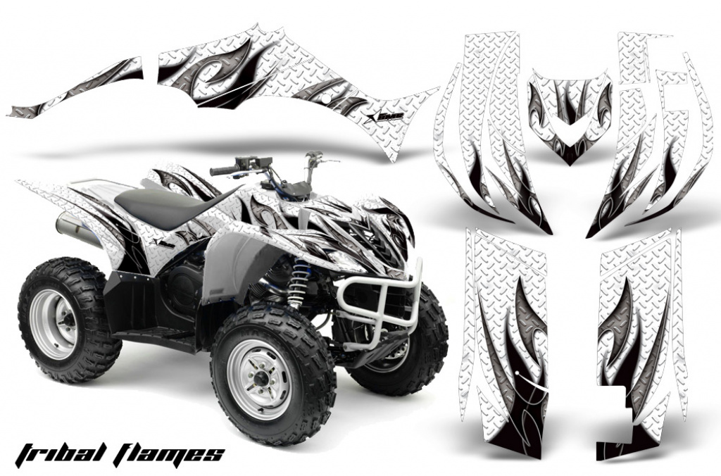 Tribal Flames Hintergrund = Weiß, Designfarbe = Schwarz für Yamaha Wolverine 2006-2012