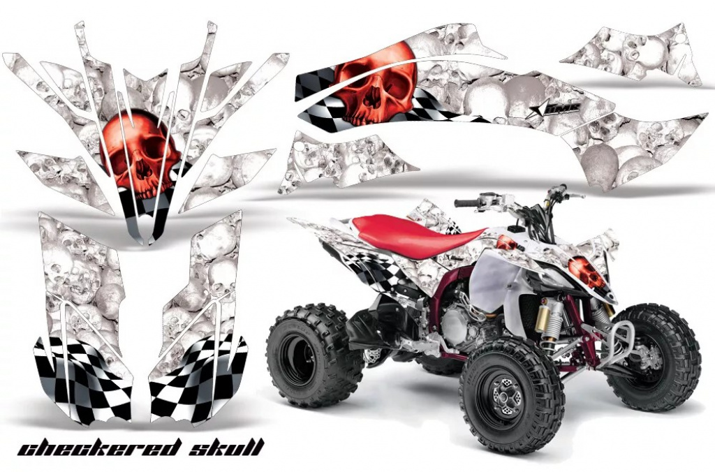 Checkered Skull Hintergrund = Weiß, Designfarbe = Rot für Yamaha YFZ 450R/SE 2009-2013