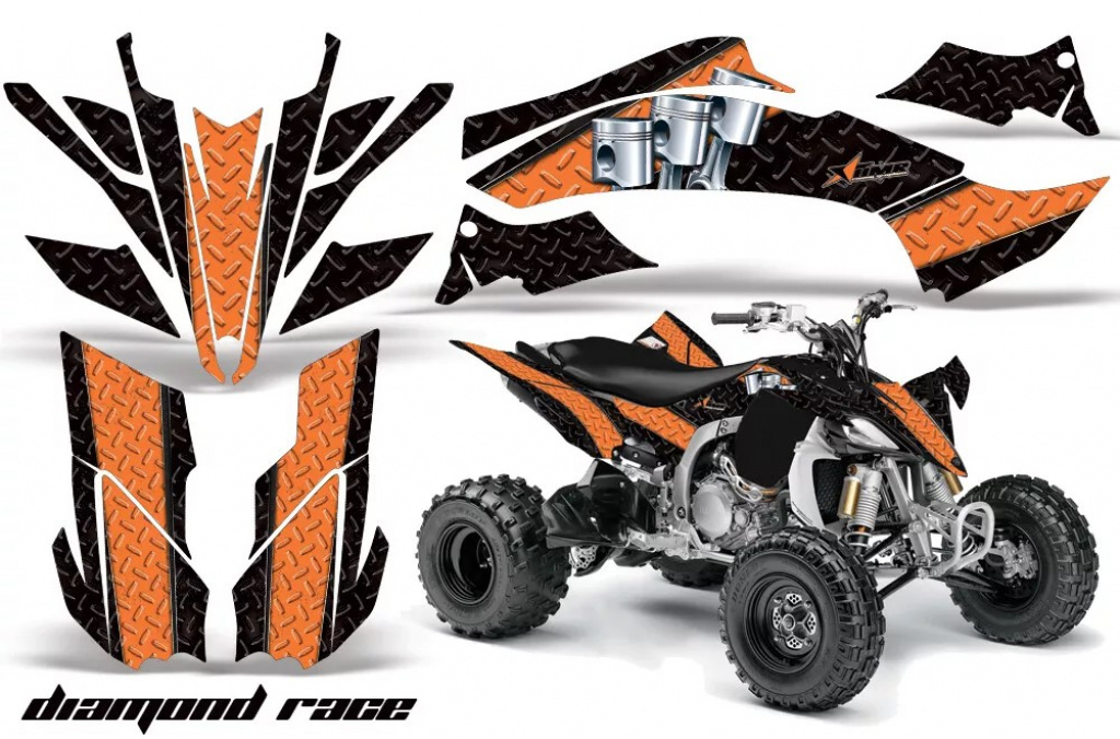 Diamond Race Hintergrund = Schwarz, Designfarbe = Orange für Yamaha YFZ 450R/SE 2009-2013
