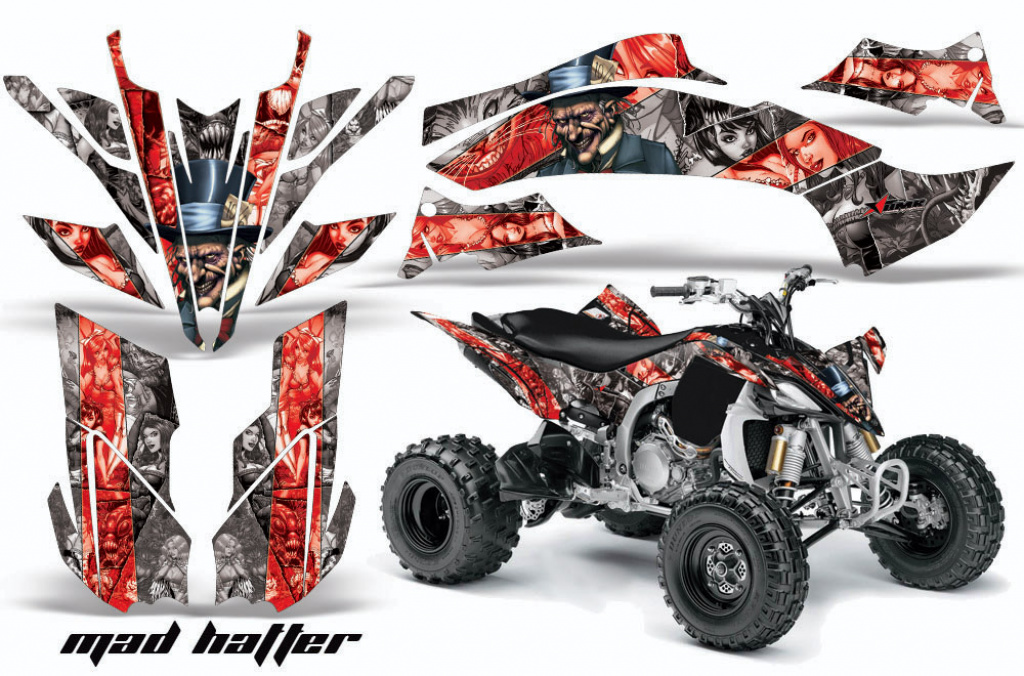 Mad-Hatter Hintergrund = Silber, Designfarbe = Rot für Yamaha YFZ 450R/SE 2009-2013